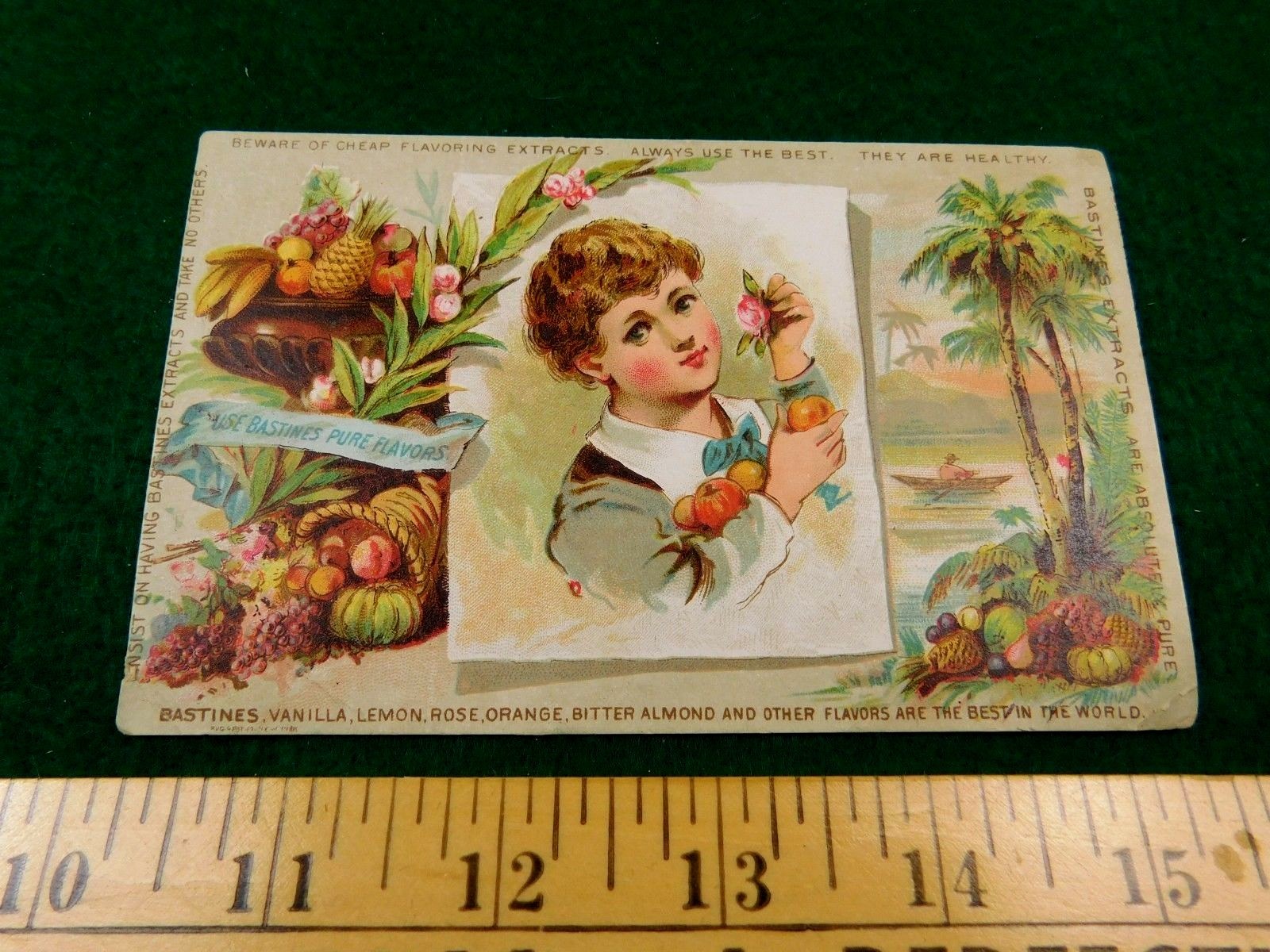 Preciosa tarjeta comercial victoriana Bastines vainilla limón rosa sabores extractos F42