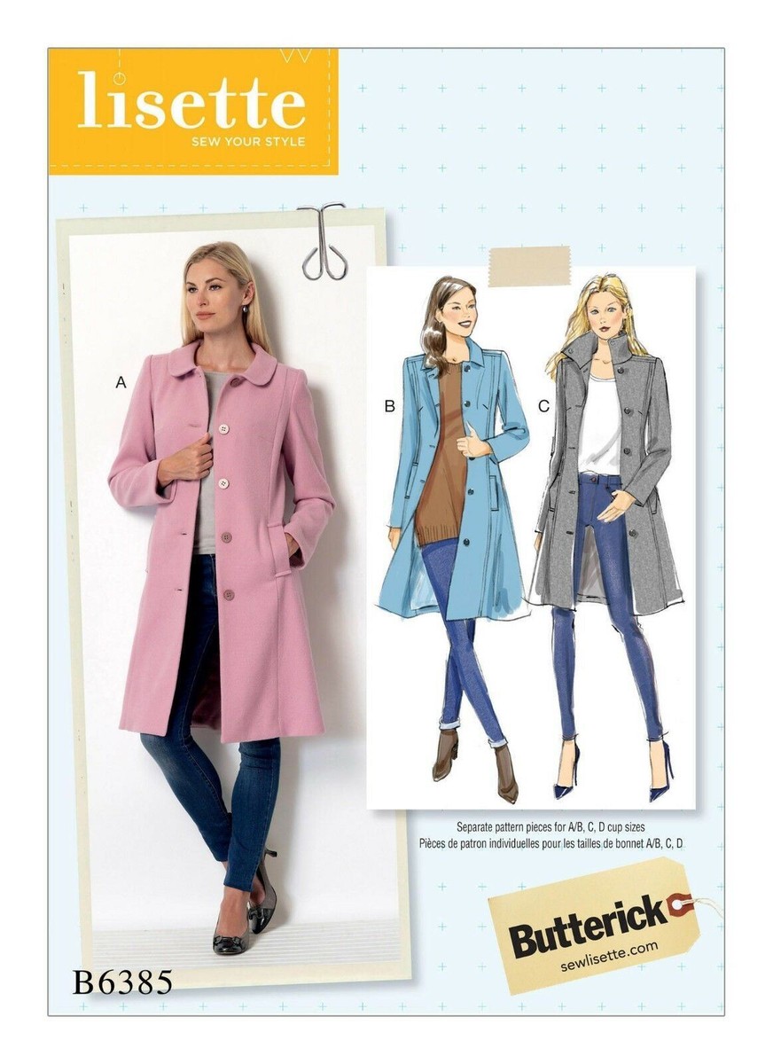 Butterick Sewing Pattern 6385 Misses 14-22 Fitted Coats W/Collar