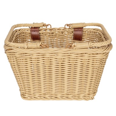 Kid's Front Handlebar Cycle Basket Hand-Woven Rattan Cycle Basket with PU Belts
