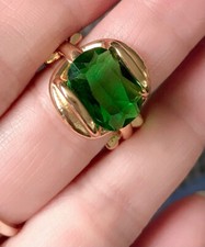 Vintage Style Jewellery Green Gemstone Ring 18K Gold Plated