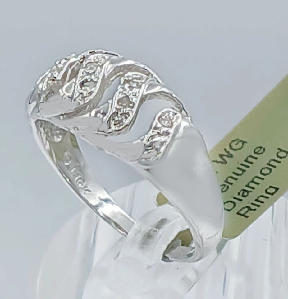 ANILLO CÚPULA DIAMANTE GENUINO ORO BLANCO 10K - Hecho en EE. UU. - Servicio de tasación gratuito Foto 4 de 4