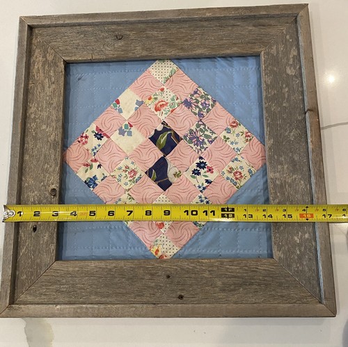 Quilt Patchwork Barn Wood Handmade Framed Picture Pink Blue 17x17” Cottagecore - Picture 10 of 11
