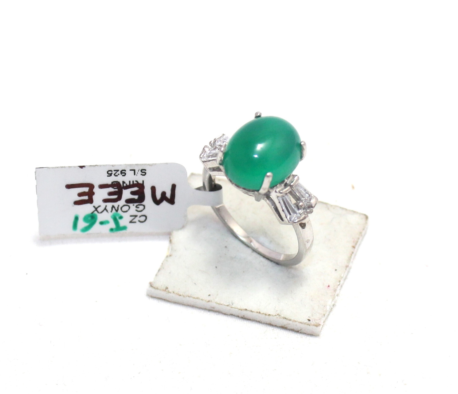 Sterling Silver Green Onyx & CZ Ring F180-image