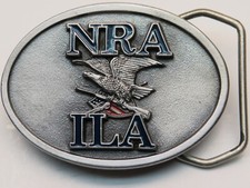 NRA ILA EAGLE RIFLE USA PEWTER BELT BUCKLE NOS, very nice