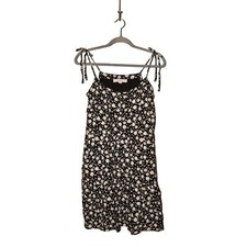LOFT $90 Seashell Bow Strap Tiered Swing Dress Black Ivory Medium
