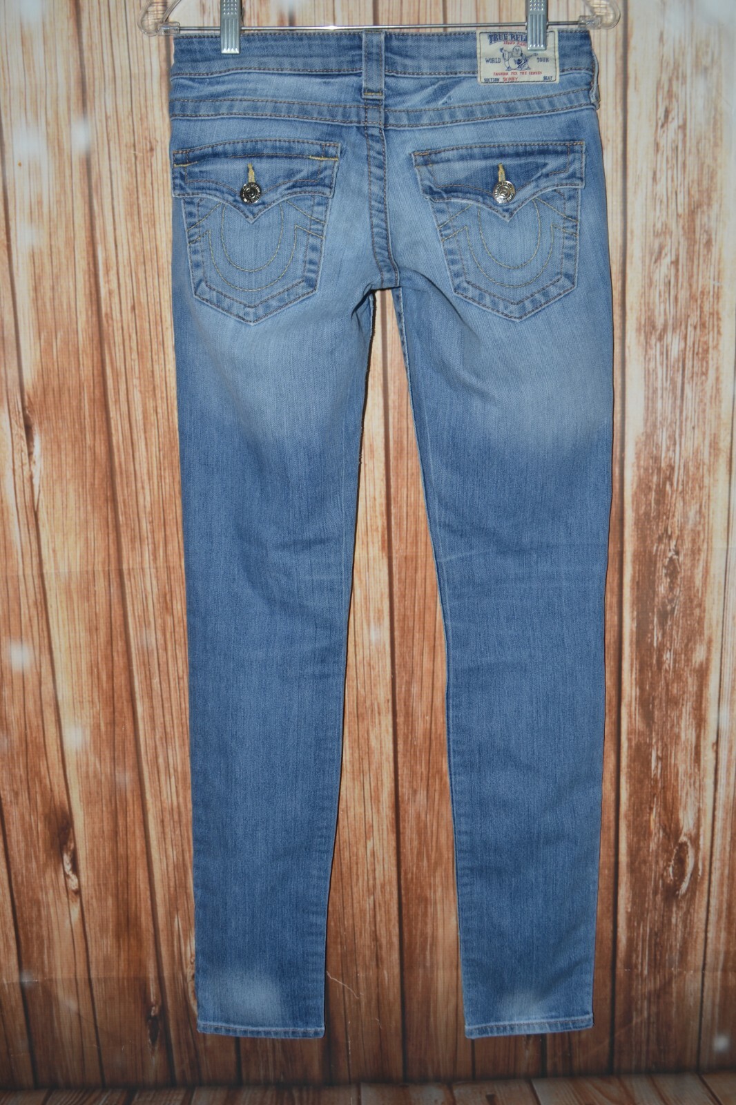 True Religion Women's Skinny Pocket Flaps Light Blue Denim Jeans Sz 25x32 thumbnail 6