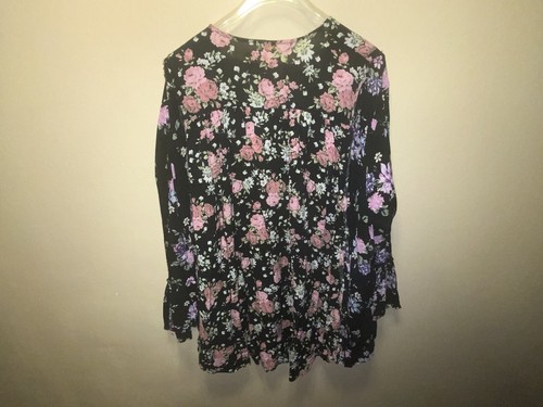 Free People Floral Ruffle Flowy V-Neck Bell Sleeve Oversized Blouse Medium - Picture 2 of 4