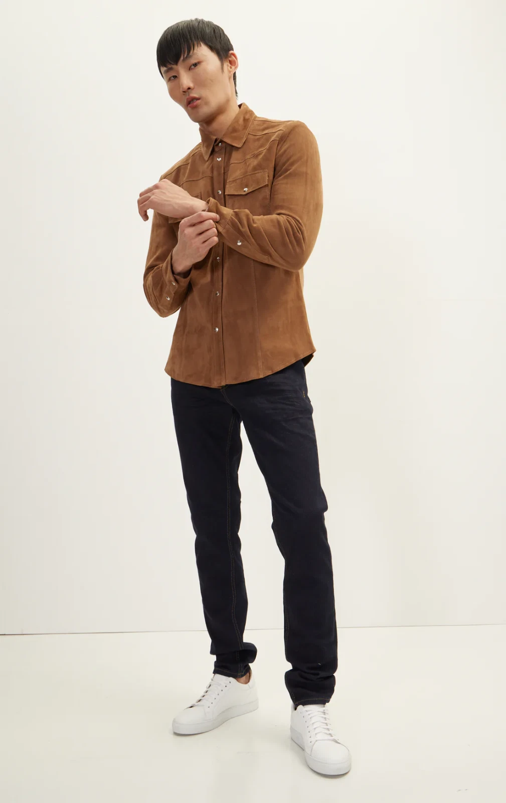 Mens Brown Suede Shirt Leather Trucker Jacket Custom Made Size S M L XL 2XL 3XL