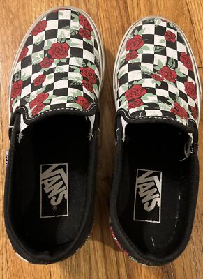red checkered vans with roses