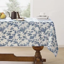 Rustic Floral Rectangle Tablecloth 55 — 120 Inch Machine Washable Cotton Linen F