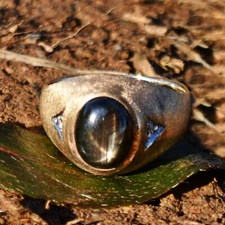 14k Yellow Gold Diamond & Brown Star Sapphire Gem Heavy Euro Shank Ring Size 8.5