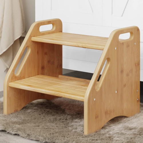 New-Wooden Step Stool, Two Step Stools Toddler 300 lbs Capacity with Safe