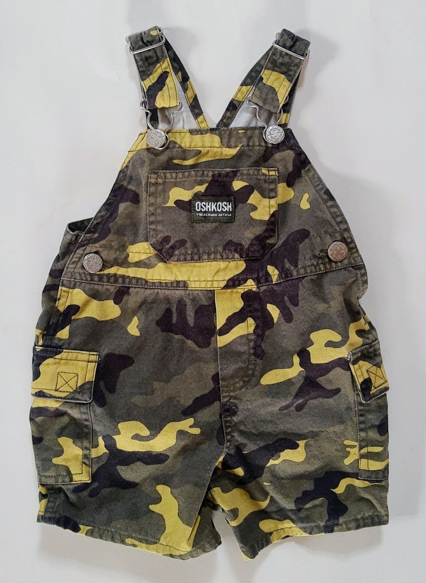 Oshkosh Boy's Green Yellow Black Camouflage Shortalls Overalls