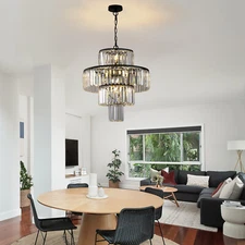 27" Luxury Crystal Chandelier Black Pendant Light Modern Ceiling Lamp Fixture UL
