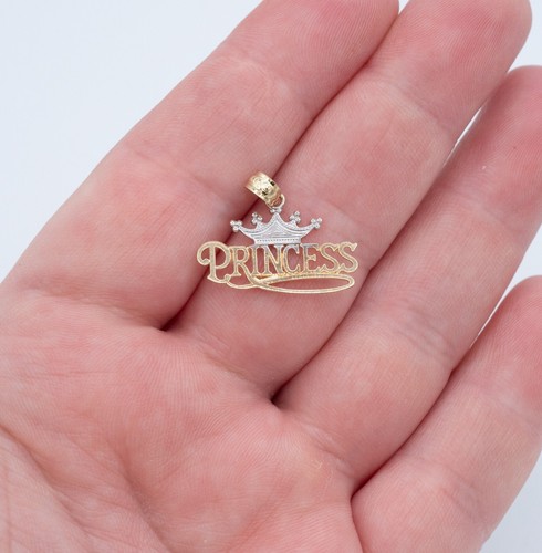 10KT 2-Tone Princess w/ White Gold Crown Charm Danity 20 mm x 14 mm (.7 grams) - Picture 5 of 7