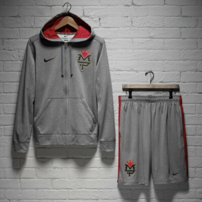 Rare Small Nike manny pacquiao matching shorts hoodie therma hyperko gray