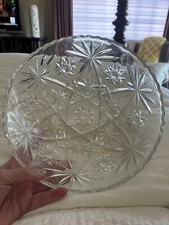 VINTAGE CLEAR CUT GLASS CRYSTAL SERVING BOWL 10.5 INCH SAWTOOTH STAR PATTERN