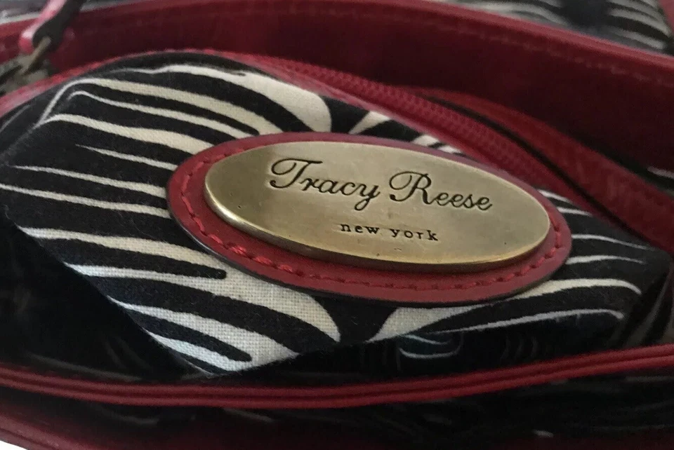 Bolso de mano Tracy Reese New York para mujer verde beige cuero cierre de palanca correa de cadena Foto 4 de 4