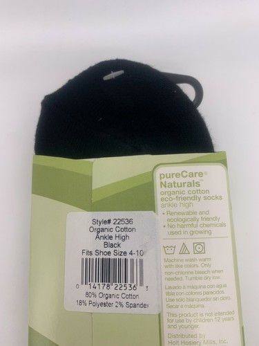 24p pureCare Natural Organic Cotton Ankle Socks Slightly Imperfect Blk 4-10 - Picture 5 of 7