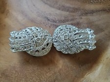 VTG Art Deco silver tone with rhinestones, 2 piece belt buckle, interlocking