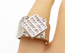 925 Sterling Silver Vintage Cubic Zirconia Square Screw Band Ring Sz 9 RG6901