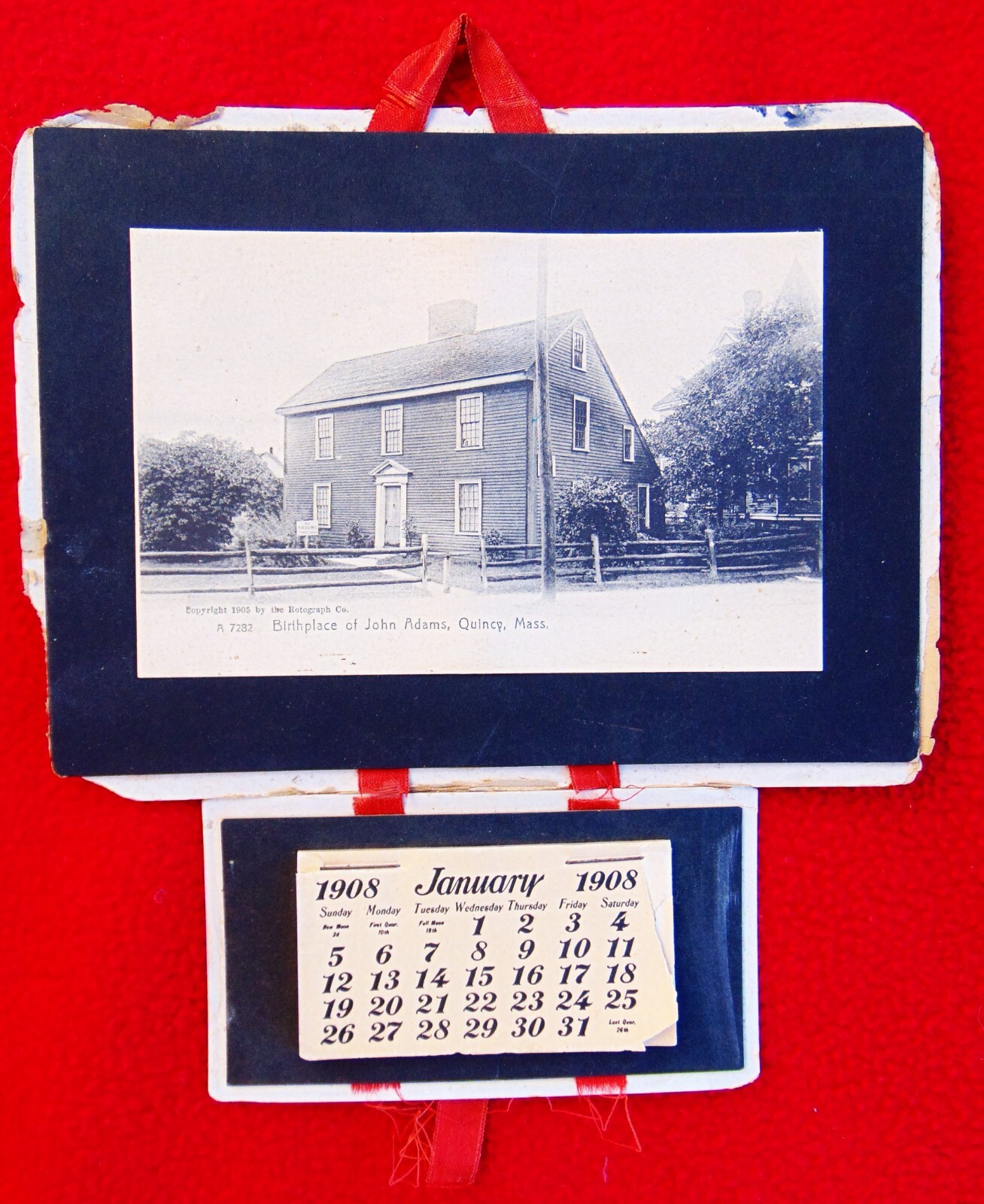 RARE ANTIQUE 1908 CALENDAR WITH PICTURE OF JOHN ADAMS BIRTHPLACE IN ...