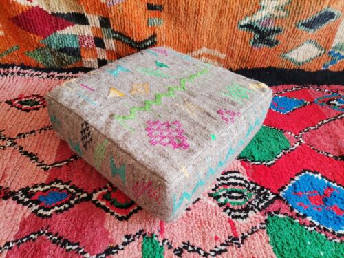 24x24 Moroccan Handmade Pouf Berber Grey Kilim Rug Floor Cushion Footstool - Picture 4 of 8