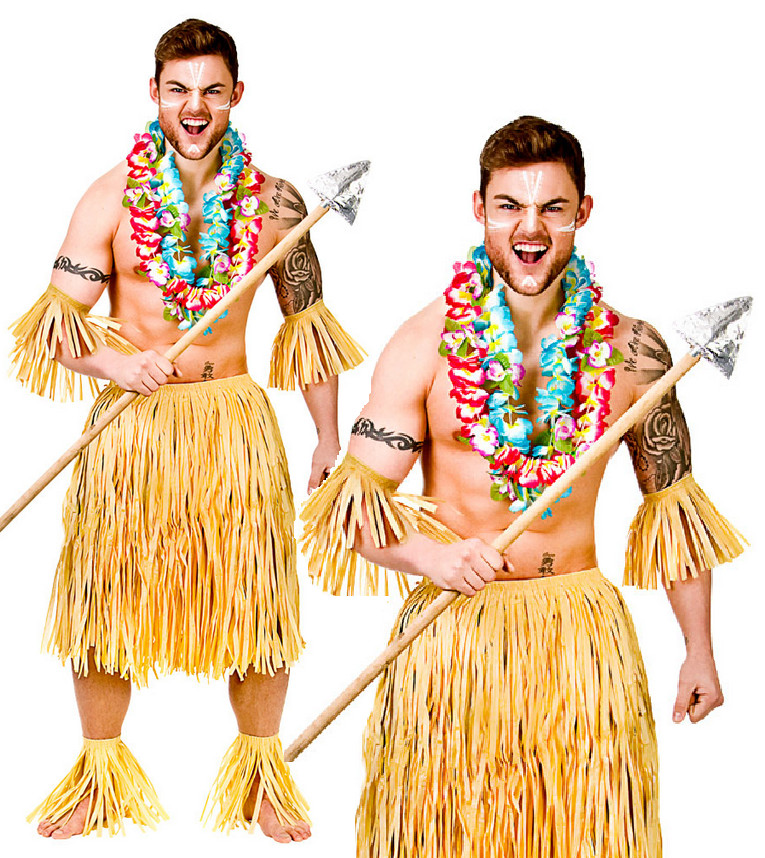 Fiesta de Playa Hawaiana Disfraz Adulto Hombre Falda Hierba Zulu Warrior Tipo
