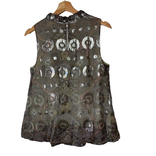 RARE MARC by MARC JACOBS Women's 2 Silk Metallic Pleated Paisley Sleeveless Top - Picture 2 of 9