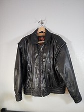 Vintage LARGE Mirage Men's Leather Jacket Bomber Black Biker