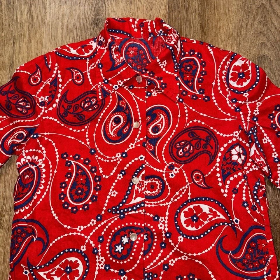 Womens Bandana Shirt Vintage 60s 70s Disco Hippie Woodstock Boho