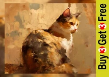 Soft Calico Cat Painting Print 5"x7" on Matte Paper | Cozy Pet Portrait Wall Art