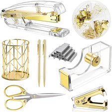 Gold Desk Accessories  Office Supplies Set Acrylic Stapler Set Staple Remover, Ta