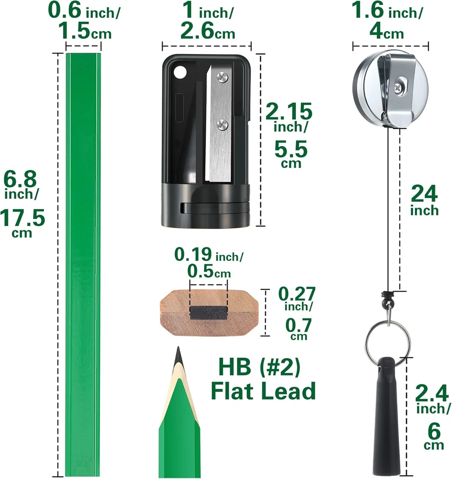 Lápices de carpintero 14 piezas, 7 pulgadas planos octogonales duros negros construcción para carpintería Foto 3 de 4
