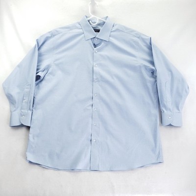 Proper Cloth Dress Shirt Mens 20 34/35 Blue Check Regular Fit Non Iron Stretch