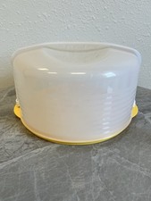 Vintage Tupperware Cake, Pie Holder Yellow bottom with handle Very Good Cond.