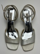 Badgley Mischka Ivory Satin Open Toe Bridal Shoes Size 8 Medium Heel