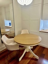 Beautiful Luxurious Set of 1 Round Solid Wood Dining Table and 2 Velvet Chairs