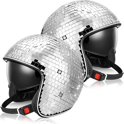 2 Pcs Disco Ball Helmet with Retractable Visor Glitter Mirror Glass Hat for Mard