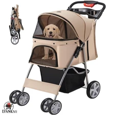 Elegant Foldable Pet Stroller for Small Dogs & Cats with Storage & Cup Holder