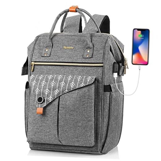 Laptop Backpack for Women, Grey, with USB Charging Port, 17.3 Inch Gray