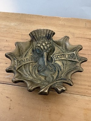 Vintage Bonny Scotland Thistle Brass Tone Trinket Dish Ashtray RD No 874863