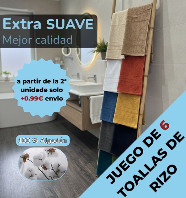 Juego de 6 toallas de baño grande de lujo 100 % algodón, suave, absorbente