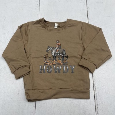 AFUKUA Sweatshirt Boys 5T Brown Howdy Cowboy Horse Graphic Long Sleeve Top