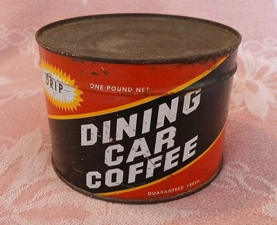 Vintage Dining Car Coffee Keywind Tin Can FULL, UNOPENED W/key Rare Find