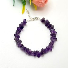 Natural Amethyst Smooth Uncut Chips Gemstone Beaded Bracelet 6-8'' Girls & Women