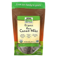 Now Foods Real Food Organic Raw Cacao Nibs 8 oz 227 g Non-GMO, Organic, Raw,