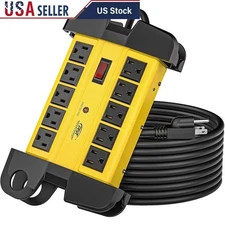 Heavy Duty Power Strip W/ 10 Outlets Surge Protection 125V 15A On Off Switch New