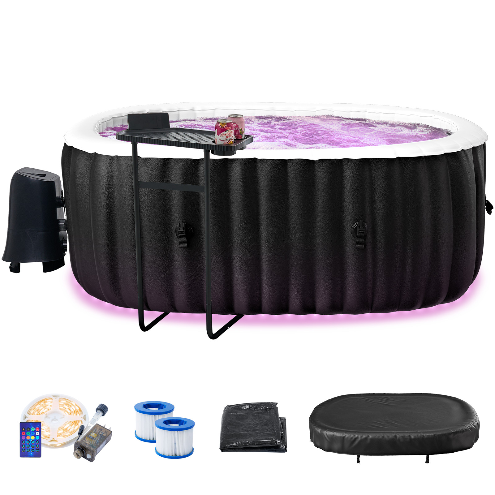 H&Amp;Zt Inflatable Hot Tub With 8 Color Led Light 2 Person Oval Blow Up Hot Tub Spa