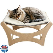 GreenPetopia Cat Hammock Bed, Wooden Elevated Cat Beds with Natural Sisal Scr